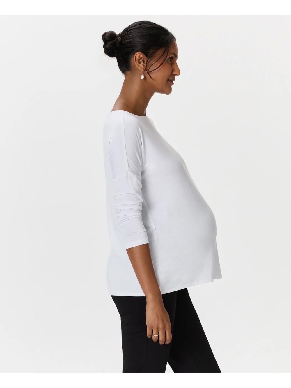QUINCE | Bamboo Jersey Maternity Long Sleeve Tee White Size XL